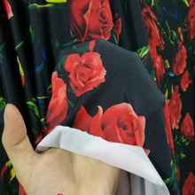 Tela de baile elástica de 4 lados, algodón/tela tejida de licra, rosa roja, tela de estampado de flores, vestido artesanal, ropa de costura, camiseta 2024 - compra barato