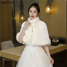 JaneVini 2018 Elegant Ivory Winter Faux Fur Bridal Wraps Women Wedding Cape Shawl Stoles Evening Party Jackets Bolero De Mariage 2024 - buy cheap