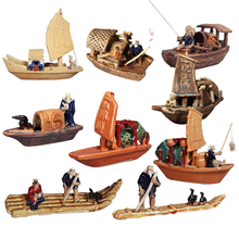 Artesanías de decoración del hogar, miniaturas de cerámica china Vintage, barco de vela, adornos de bambú, figuritas 2024 - compra barato