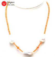 Qingmos-collar de Coral Natural para mujer, Gargantilla de perla Nuclear barroca blanca de 3mm Coral Rosa y 14x25mm, joyería 6340 2024 - compra barato