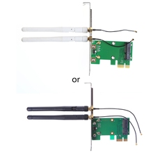Беспроводная Wi-Fi сетевая карта Mini PCI-E к PCI-E 1X настольный адаптер + 2 антенны 2024 - купить недорого