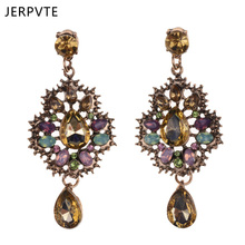 JERPVTE Vintage Plated Colorful Crystal Drop Statement Earrings For Women Good Quality Lady Party Jewelry Earrings Dropshipping 2024 - buy cheap