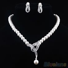 Gargantilla de cristal de perla falsa para mujer, collar, pendientes, conjunto de joyería para fiesta de boda 2024 - compra barato