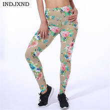 INDJXND Quality Print Style Flowers Pants Elasticity Casual Mid Elasticity Material Trousers 2020 Women's Paintings Leggings 2024 - buy cheap