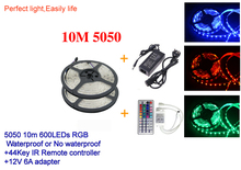 Tira de luces Led RGB 5050 + mando a distancia ir + adaptador DC12V 6A, tira Flexible de luces Led SMD 600 de 10m, resistente al agua + 44 teclas 2024 - compra barato