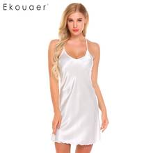 Ekouaer Sexy Women Satin Sleepwear Spaghetti Strap Nightdress Slip Chemise Camisole Nightgown Summer Home Sleep Wear Clothes 2024 - buy cheap