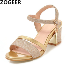 Designer Sandals Women Sexy Pumps Summer Ladies High Heels Ankle Strap Sandals Fashion Bling Square Heel Shoes Gold Silver 2024 - buy cheap