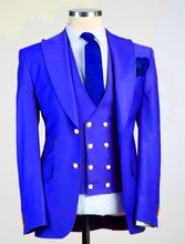 Royal blue custom men's slim fit groom dress dress wedding party 3 piece jacket pants vest 2024 - buy cheap
