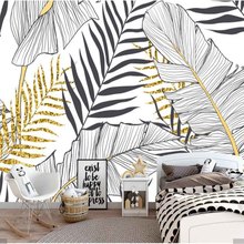 European 3D Hand Painting Black White Banana Leaves Photo Wallpaper Mural for Sofa TV Background Wall Paper Rolls Printed Murals 2024 - buy cheap