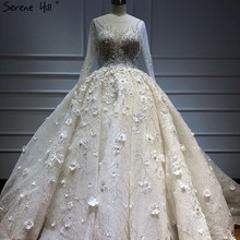 Dubai Ivory Long Sleeves Luxury Wedding Dresses 2020 Sequined Handmade Flowers Sexy Bridal Gown BHA2213 Custom Made 2024 - buy cheap