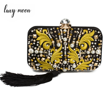 Vintage Embroidery Women Evening Bags Beaded Pearl Clutch Bag Black Party Bags Purse Chain handbags, Evening Bag day Clutch clutches, for women, embroider Evening Bags 2024 - buy cheap