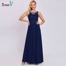 Dressv dark royal blue long evening dress cheap scoop neck sleeveless a line appliques wedding party formal evening dresses 2024 - buy cheap