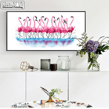 Flamingos redondos 5d diy pintura diamante ponto cruz resina de decoração de casa animais quadrados/redondos kits de bordado diamante xy20 2024 - compre barato