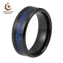 8mm Black Tungsten Carbide Ring Blue Dragon Black Carbon Fiber Inlay Wedding Band Engagement Fashion Finger Ring For Men Women 2024 - buy cheap