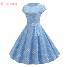 Bebovizi-Vestidos de talla grande para mujer, ropa informal de oficina, Vintage, azul claro, estampado de lunares, elegante, 2019 2024 - compra barato