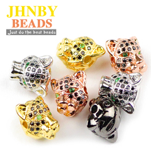 JHNBY-Cuentas espaciadoras de cobre con cabeza de leopardo, amuletos negros de zirconio, Micro pavé, sueltas, para joyería, pulseras, Resultados para hacer bricolaje, 2 uds. 2024 - compra barato