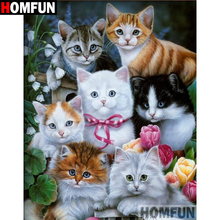 HOMFUN-pintura de diamante 5D DIY "gato Animal", bordado 3D de diamantes de imitación cuadrados o redondos, decoración del hogar, regalo de punto de Cruz, A00435 2024 - compra barato