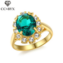 CC Jewelry-anillos de joyería para mujer, sortija de joyería Vintage, Color dorado, piedra verde, accesorios de compromiso, CC617 2024 - compra barato