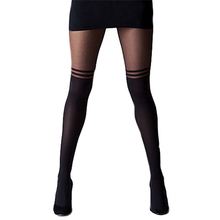 1 pair Women Over The Knee Black Sexy Double Stripe Sheer Tights Temptation Sheer Mock Suspender Tights Pantyhose Stockings 2024 - buy cheap