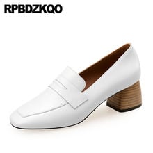 Sapato médio branco e moderno, calçado feminino de trabalho, couro, marrom, resistente, quadrado, tamanho 4 34, novo, 2021 2024 - compre barato