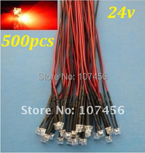 Free shipping 500pcs Flat Top Red LED Lamp Light Set Pre-Wired 5mm 24V DC Wired 5mm 24v big/wide angle red led 2024 - buy cheap