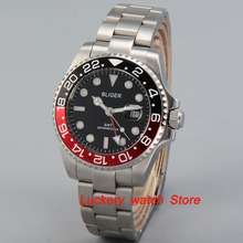 40mm Bliger black dial luminous saphire glass;red and black Bezel GMT Automatic movement men's watch-BA06 2024 - buy cheap