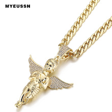 Praying Wings Angel Necklace&Pendant Iced Out Crystal Charm Gold color Chain Necklace For Men Fashion Hip Hop Jewelry Gift 2024 - buy cheap