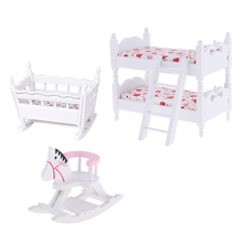 Casa de bonecas branca escala 1/12, móveis para crianças, quarto, berço, berço, balanço, cavalo, conjunto 2024 - compre barato