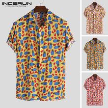 INCERUN Men's Fruit Print Street Chic Lapel 2019 Europe America Summer Short Sleeve Shirt Casual Loose Fashion Camisa Masculina 2024 - buy cheap