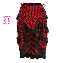 Sexy Red And Black Striped Cotton Victorian Ruffle Asymmetrical Long Steampunk Skirt Vintage Gothic Clothing Women Skirts 2019 2024 - buy cheap