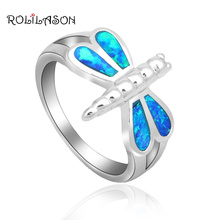 New ! Dragonfly Design 2016 Elegant Blue fire Opal Stamped Silver Rings for women Fashion Jewelry USA size #6 #7 #8 #9 OR743 2024 - buy cheap