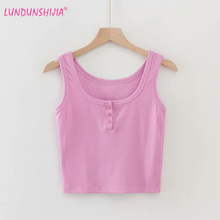 LUNDUNSHIJA-Blusa Sexy ajustada para mujer, Tops cortos sin mangas lisos, chaleco de rayas, 5 colores, 2019 2024 - compra barato