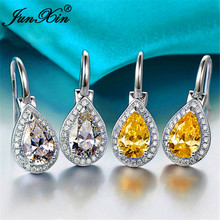 JUNXIN New Fashion Women Water Drop Earrings White/Pink/Yellow AAA Zircon Earring Silver Color Wedding Jewelry 2024 - buy cheap