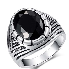 Античный серебряный цвет крутое мужское кольцо масонское винтажное панк черный камень из смолы турецкие ювелирные изделия 2024 - купить недорого