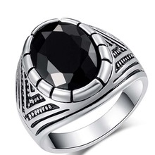 Anillo de plata envejecida para hombre, joyería turca de piedra de resina negra Punk Vintage 2024 - compra barato