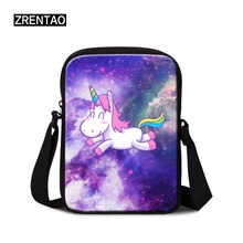 Zrenao bolsa de ombro infantil de unicórnio 3d, pequena bolsa de ombro horizontal para homens e mulheres, mochila de celular em poliéster 2024 - compre barato