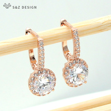 S&Z 585 Rose Gold Micro Wax Inlay Round Cubic Zirconia Dangle Earrings For Korea Women Girl's Wedding Luxury Party Jewelry Gift 2024 - buy cheap