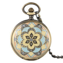 Bronze Mechanical Pocket Watch Men Graceful Ladies Flower Design Roman Numerals Cool Steampunk Hand Wind Pendant Clock Gift 2024 - buy cheap