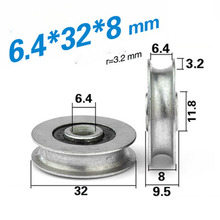 1pcs Grooved bearing U concave wheel 6mm wire rope guide wheel suspension wheel support pulley cross line fixed pulley 6.4*32*8 2024 - buy cheap