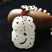 Natural White Jade Double-sided hollow Dragon Pendant Jadeite Necklace Charm Jewellery Accessories Hand-Carved Luck Amulet New 2024 - buy cheap