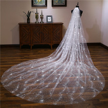 Cinderella Silver Sequins Spraying 4 Meters Long 3 Meters Wide Wedding Veil 4*3 Meters Bridal Veil With Comb 2019 Newest 2024 - buy cheap