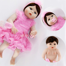 Кукла NPK Реалистичная силиконовая для новорожденных, Кукла Реалистичная для купания, 23 дюйма, розовое платье, детский подарок 2024 - купить недорого