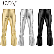 YiZYiF мужские блестящие металлические брюки в стиле диско, расклешенные длинные брюки с расклешенным низом, Костюмные брюки, мужские расклешенные брюки, брюки-клеш колокол 2024 - купить недорого