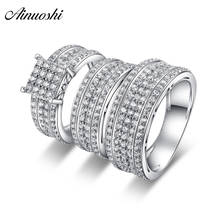 AINUOSHI 925 Sterling Silver Couple Wedding Engagement 4 Prongs Rings Sets Women Men Anniversary Lovely Promise Ring Sets Gift 2024 - buy cheap