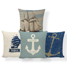 Romantic Fun Pillow Anchor Text Sailboat Cartoon Cushion Cover Home Living Room 45*45Cm Polyester Linen Decoration Throw Pillow 2024 - buy cheap