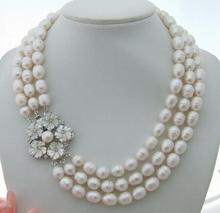 Beautiful 18" 3row 9-10mm White Rice Pearl Necklace 2024 - buy cheap