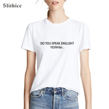 Slithice camiseta feminina de verão engraçada, camiseta de algodão com manga curta, estampa de letras para moças, camiseta feminina preta e branca 2024 - compre barato