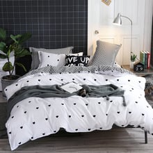 Bonenjoy-Juego de ropa de cama en blanco y negro, juego de cama con estampado de corazón, tamaño King, funda de cama de matrimonio y edredones 2024 - compra barato