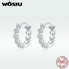 WOSTU Authentic 925 Sterling Silver Round Shape Shiny Leaf Earrings For Women Hot Fashion CZ Earring Jewelry Gift DAE150 2024 - buy cheap