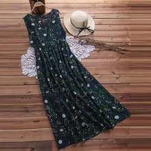 2019 Summer Fashion Women Sexy Casual Boho Sleeveless O-neck Floral Printed Long Loose Dress Plus Size Summer New Arrival 2024 - buy cheap